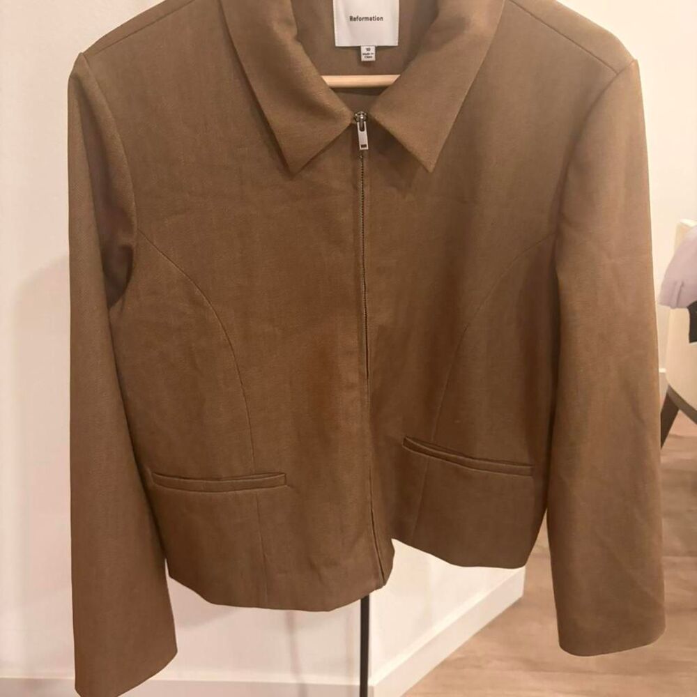 Reformation Brynlee Zip-Up Jacket - Camel Brown - Size 10 - Sold Out